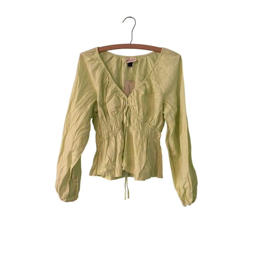 UNIVERSAL THREAD Women’s XS Green Blouse V-Neck Double Tie Front Tapered Sleeve